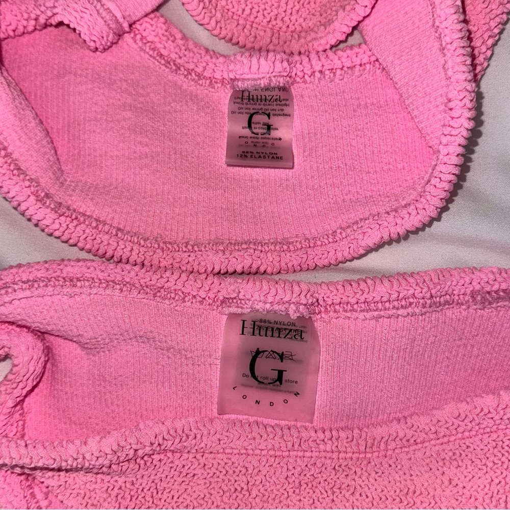 Hunza G Bikini Set Pink Nancy One Shoulder Swimsuit Crinkle One Size Barbie - Picture 3 of 12